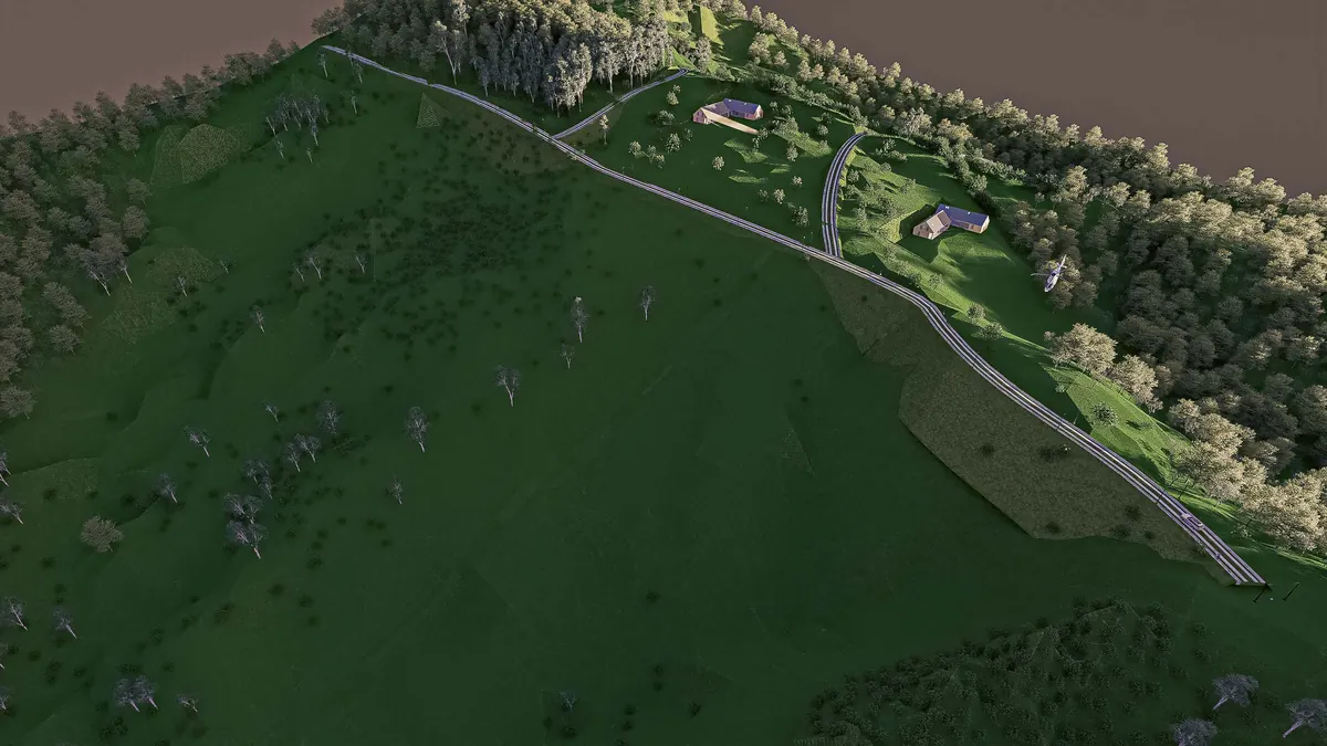 Render de las vías internas y la distribución de los lotes campestres en Guatapé